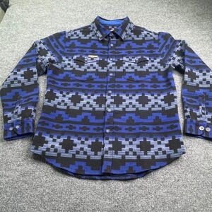 Powder River Outfitters Shirt Mens Medium Blue Black Southwestern Wool Blend